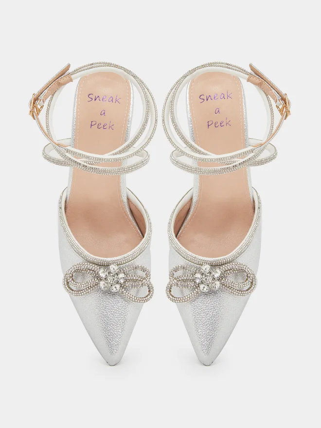 Sneak-a-Peek Sneak-a-Peek Rhinestone Embellished Pointed Toe Ankle Strap Shoes