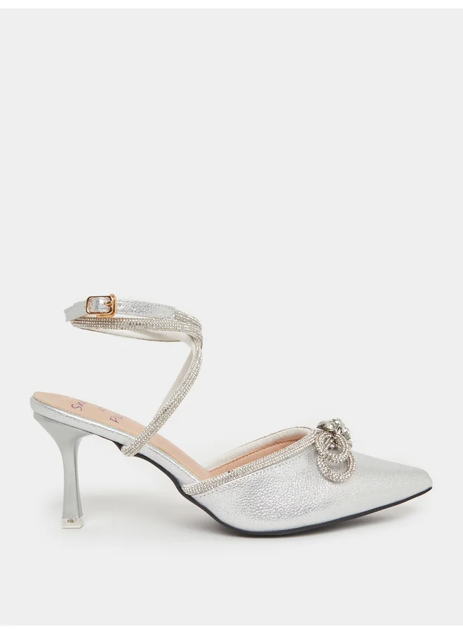 سنيك ايه بيك Sneak-a-Peek Rhinestone Embellished Pointed Toe Ankle Strap Shoes