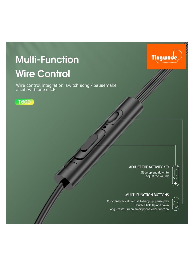 Tingwode - Tingwode T609 Metal Wired Music Earphone With HD Sound And Microphone For Mobile Phone 1.2 M - Black - Image 1