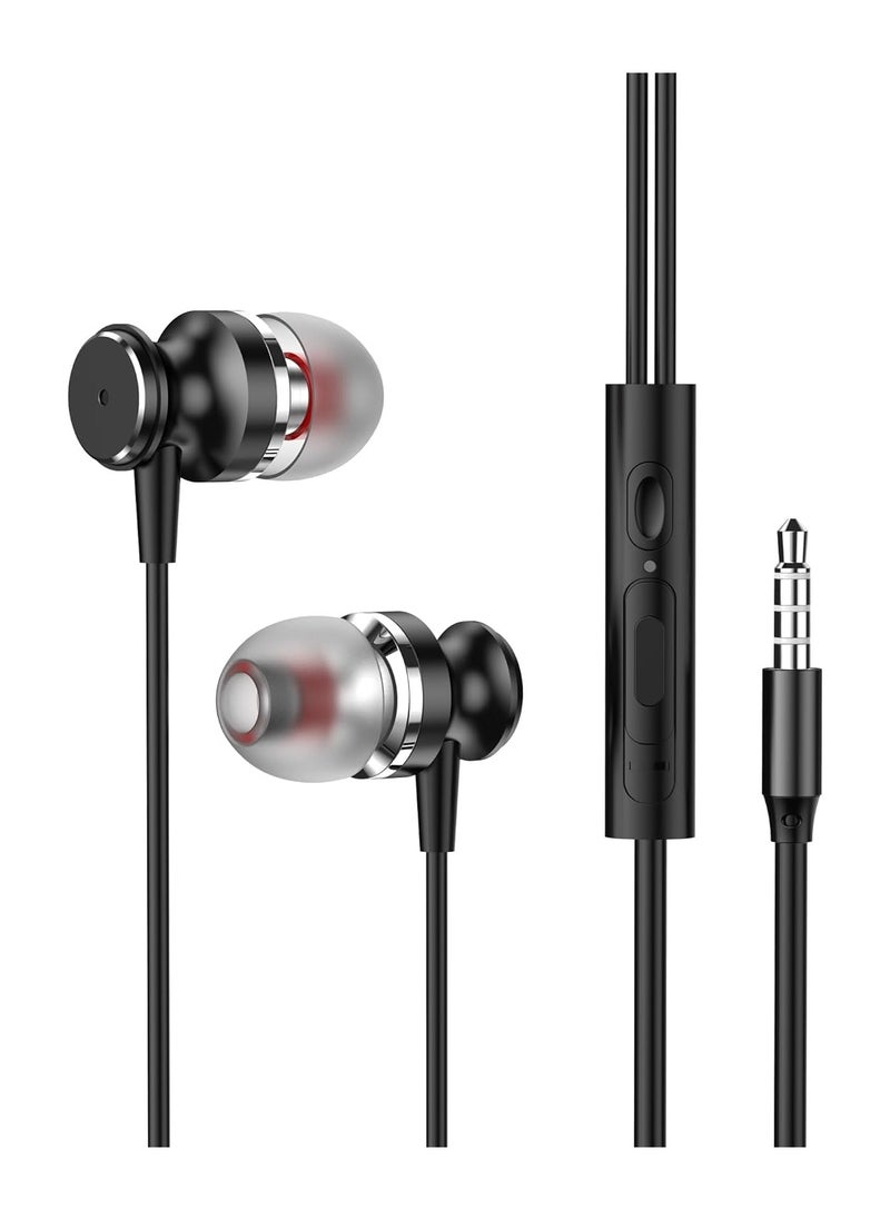 Tingwode - Tingwode T609 Metal Wired Music Earphone With HD Sound And Microphone For Mobile Phone 1.2 M - Black - Image 1