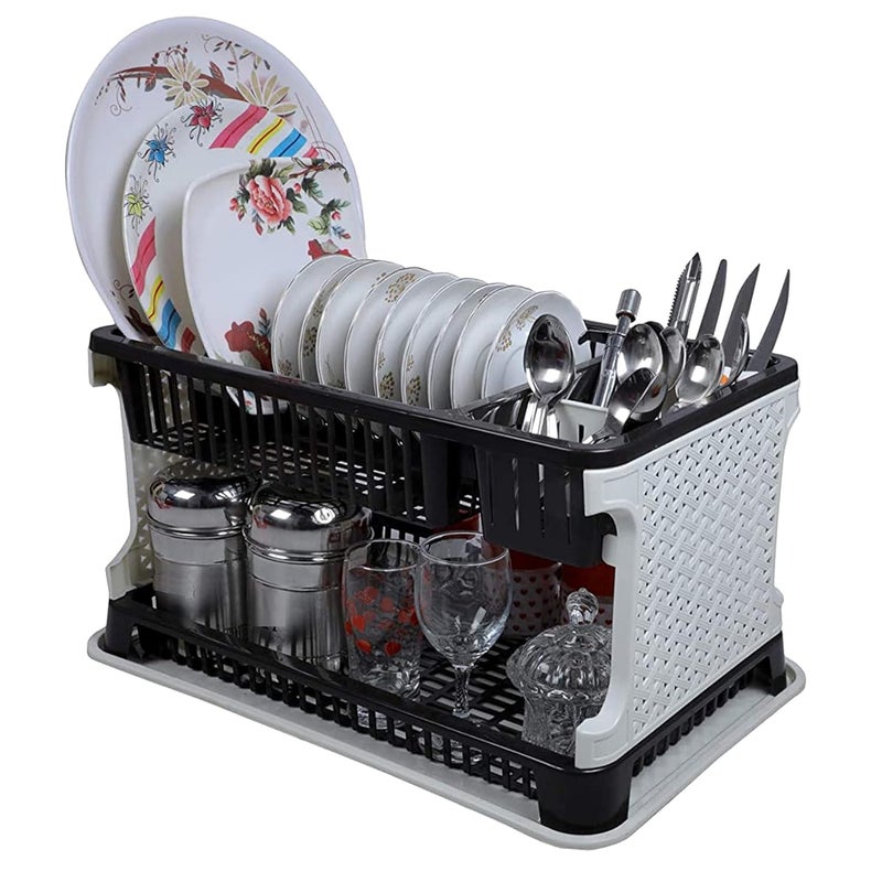 MEZON رف تصريف الأطباق البلاستيكي ذو الطبقتين MEZON سلة تصريف الأطباق في المطبخ متعددة الألوان - Image 1