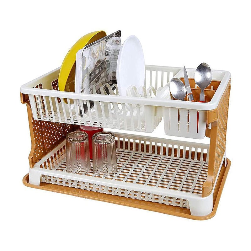 MEZON رف تصريف الأطباق البلاستيكي ذو الطبقتين MEZON سلة تصريف الأطباق في المطبخ متعددة الألوان - Image 3