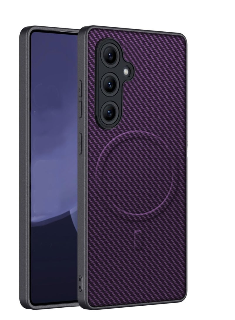 Magnetic Case for Samsung Galaxy A56, Ultra Thin Leather Cover Camera Protection Wireless Charging Anti-Fingerprint Case-Purple - Image 1