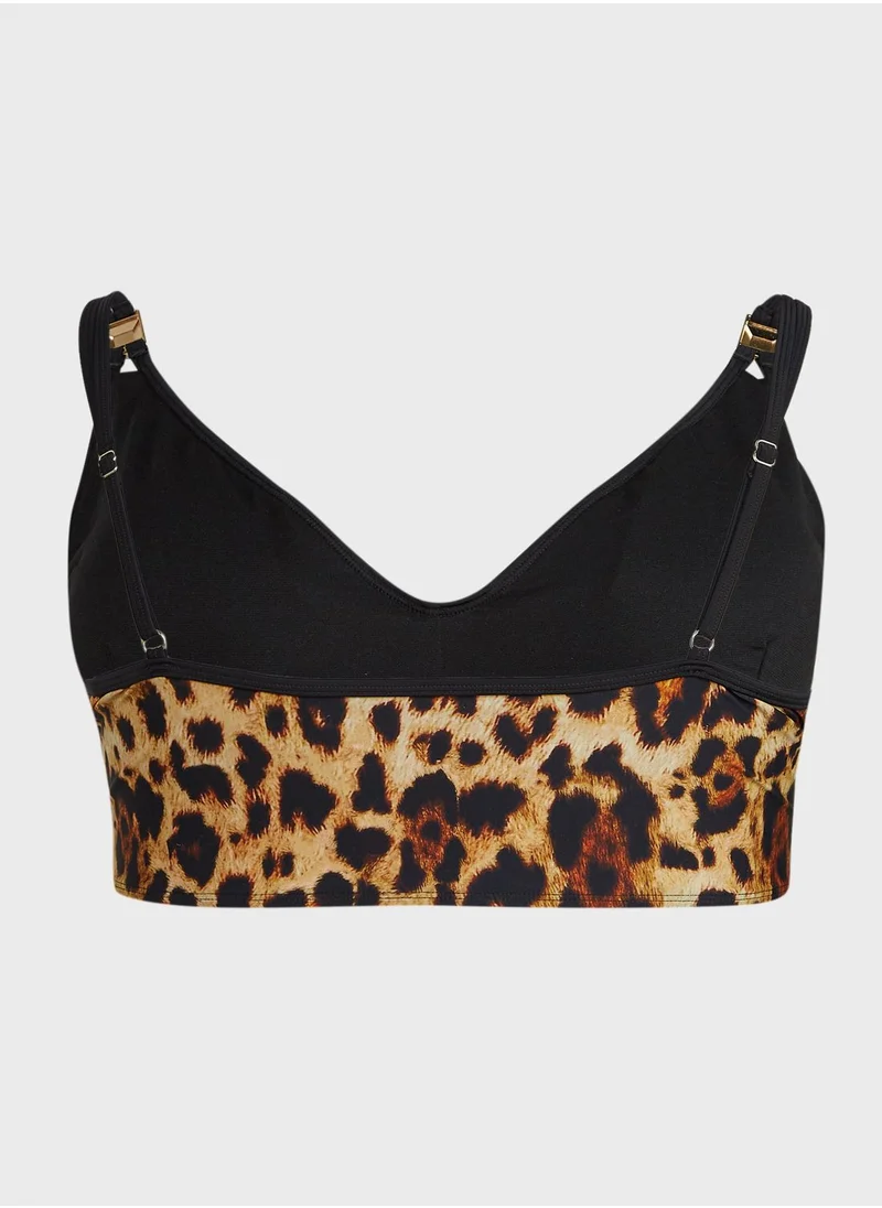 River Island Plus Leopard Contrast Triangle Bikini Top
