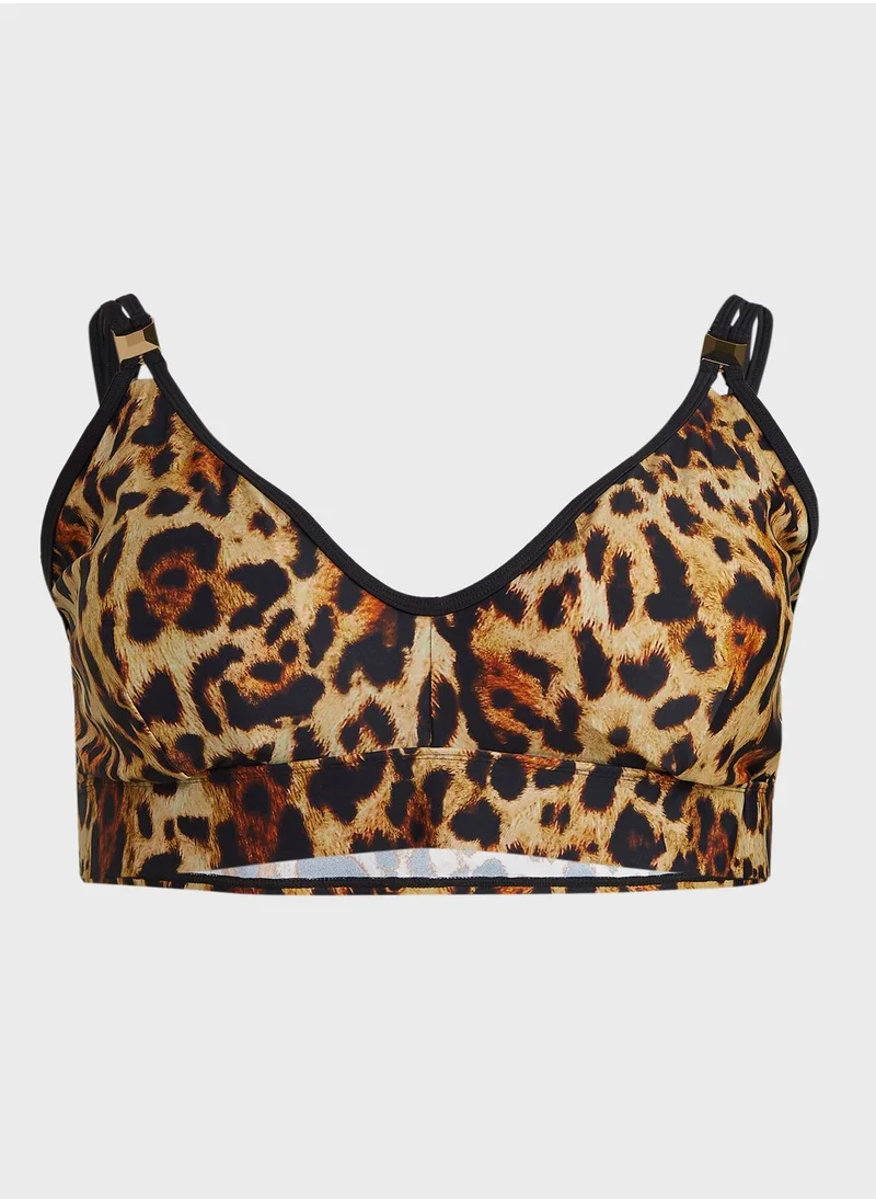 River Island Plus Leopard Contrast Triangle Bikini Top