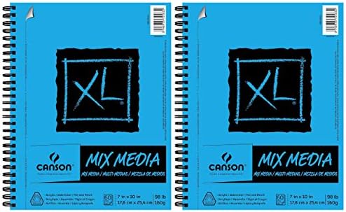 دفتر ورق ميديا مختلطة من سلسلة كانسون XL وزن ثقيل نسيج ناعم حجم ثقيل للوسائط الرطبة والجافة مربوط من الجانب 98 باوند 7 × 10 بوصة 60 ورقة 100510926 7 × 10 عبوة 2