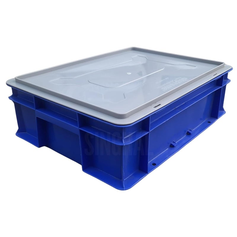 SINGHAL SINGHAL Plastic Crate 40x30x12 CM With Lid Pack of 2 Multipurpose Heavy Duty Portable Crates for storage Shelf Basket for Large Storage Bin Vegetable Fruit Milk  - Image 5