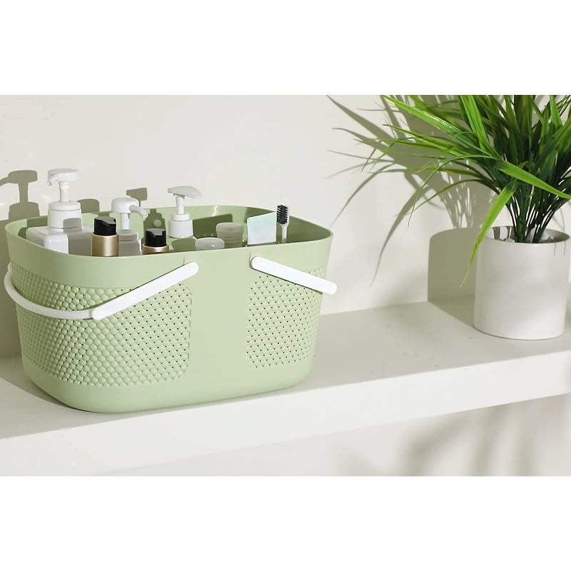 rejomiik Shower Caddy Basket, Portable Large Capacity Thickened Plastic Organizer Storage Tote with Handles Drainage Toiletry Bag Bin for Bathroom, College Dorm Room Essentials, Kitchen, Camp, Gym, Green - Image 2