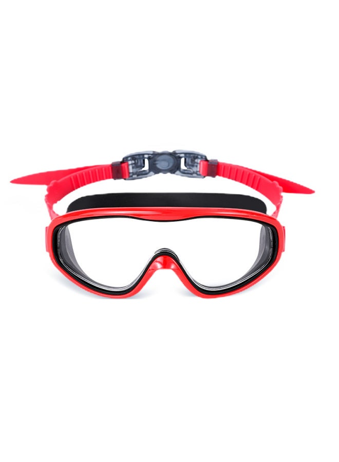 Generic HD Children's Swimming Goggles Big Frame Swimming Glasses Boys And Girls Professional Diving Goggles Swimming Cap Set Equipment Waterproof Anti-fog-Color:Red And Black - Image 1