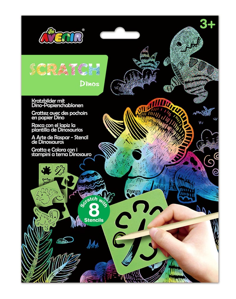 Scratch Book with Stencils - Dinosaur Theme, A Combination of Scratch Art and Stencils for Children Ages 3+, Arts and Crafts for Children, Green