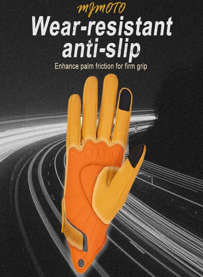 Mjmoto Yellow Classic Goat Leather Motorcycle Gloves with Hole for Summer Cycling & Bicycle Riding - Protective Gloves (Yellow-Hole, X-Large) - Image 3
