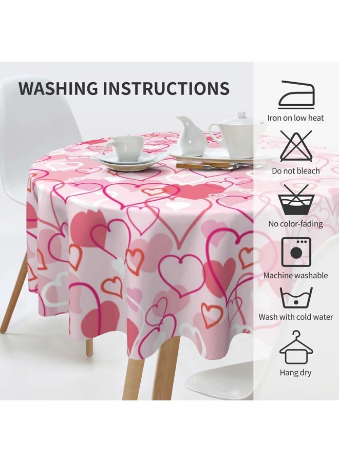 Aitukang Valentines Day Tablecloth Round 60 Inch,Pink Heart Table Cloth Water Resistant Washable Polyester Valentine's Day Table Cover for Kitchen Dining Table Party Decorations - Image 4