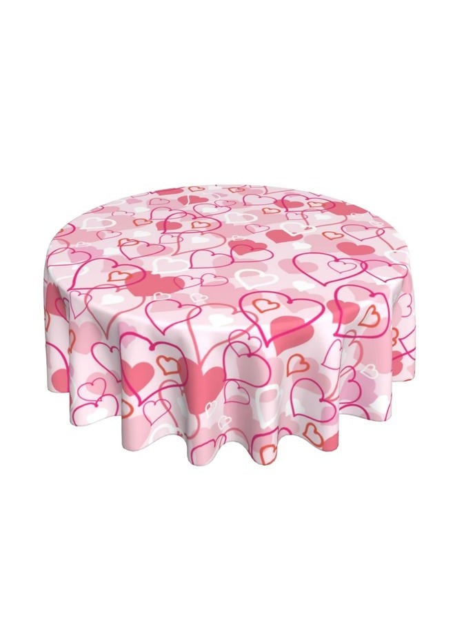 Aitukang Valentines Day Tablecloth Round 60 Inch,Pink Heart Table Cloth Water Resistant Washable Polyester Valentine's Day Table Cover for Kitchen Dining Table Party Decorations - Image 1