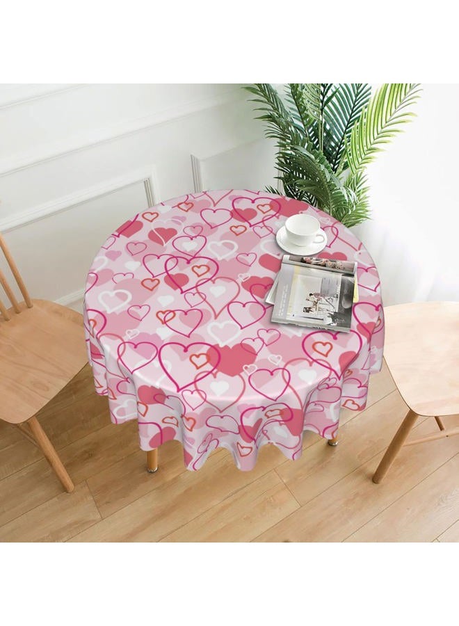 Aitukang Valentines Day Tablecloth Round 60 Inch,Pink Heart Table Cloth Water Resistant Washable Polyester Valentine's Day Table Cover for Kitchen Dining Table Party Decorations - Image 2