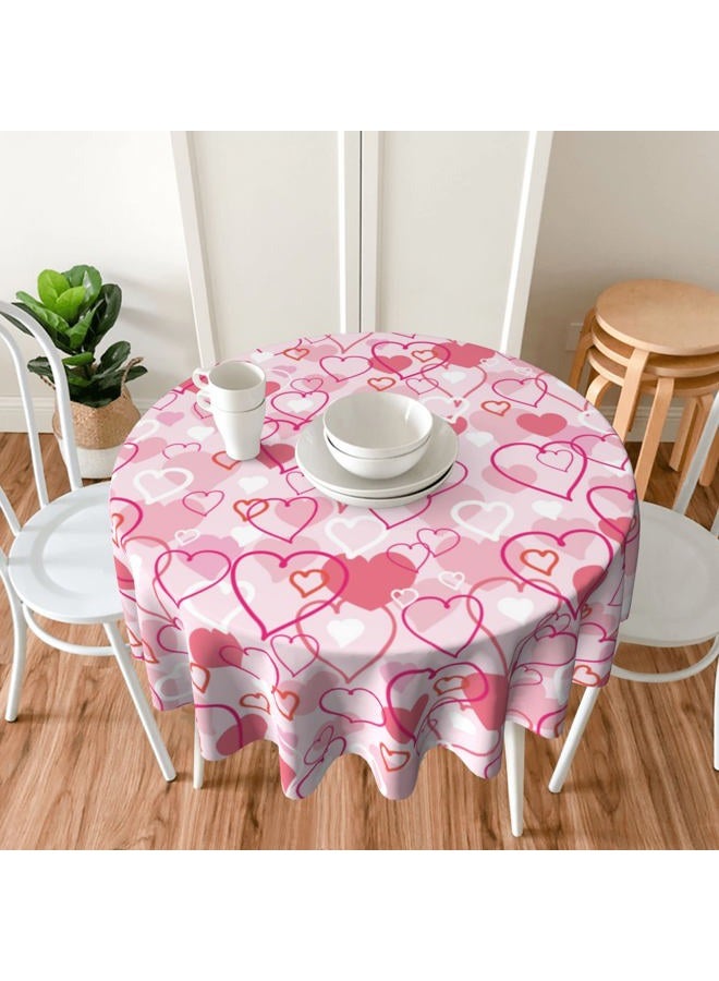 Aitukang Valentines Day Tablecloth Round 60 Inch,Pink Heart Table Cloth Water Resistant Washable Polyester Valentine's Day Table Cover for Kitchen Dining Table Party Decorations - Image 3
