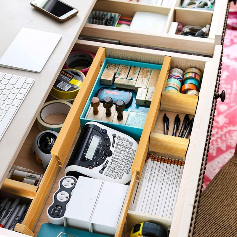 ANTOWIN Bamboo Drawer Dividers Organizers, Drawer Separators Splitter,17-22 inches Long Adjustable Spring-loaded Organizer for Large Utensil, Clothes, Tools Drawers(yellow) - Image 4