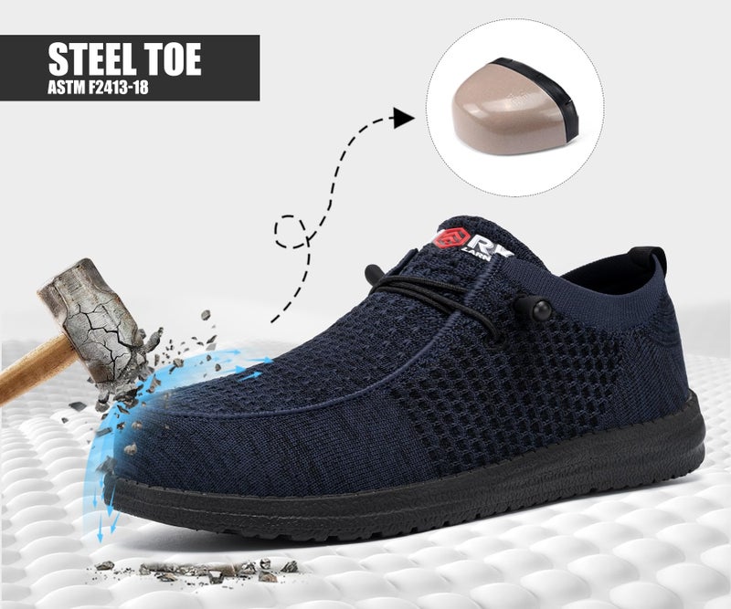 LARNMERN Slip On Steel Toe Shoes Men Lightweight Comfortable Lounging Walking Sneakers Safety Work Steel Toe Loafers(11 Men, Dark Navy) - Image 5