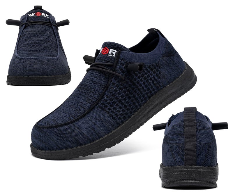 LARNMERN Slip On Steel Toe Shoes Men Lightweight Comfortable Lounging Walking Sneakers Safety Work Steel Toe Loafers(11 Men, Dark Navy) - Image 3