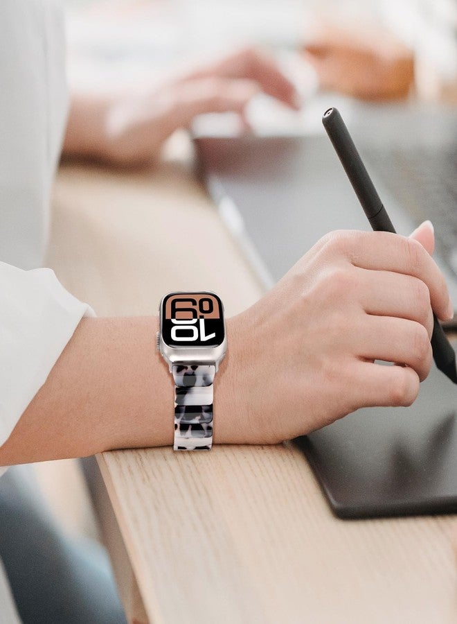في-مورو سوار V-MORO المصنوع من الراتنج متوافق مع ساعات Apple Watch Series 7/8/9/10 بمقاسات 41 مم/40 مم/38 مم/42 مم، سوار أنيق لساعات iWatch Series 6/5/4/3/2/1/SE/SE2، سوار خفيف الوزن للرجال والنساء (لون عاجي كلاسيكي بنقشة السلحفاة). - Image 2