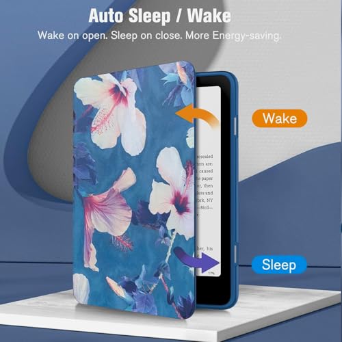 MOCA Case for 7 Inch Kindle Paperwhite 12th Gen 2024 and Signature Edition, Slim Shockproof Clear Back Cover, Auto Sleep/Wake Protective Case (Hibiscus) - Image 3