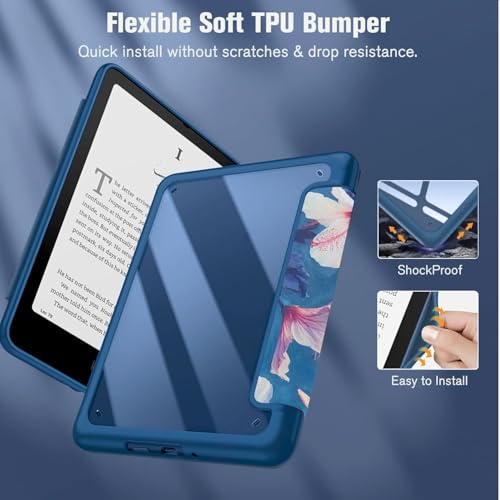 MOCA Case for 7 Inch Kindle Paperwhite 12th Gen 2024 and Signature Edition, Slim Shockproof Clear Back Cover, Auto Sleep/Wake Protective Case (Hibiscus) - Image 4