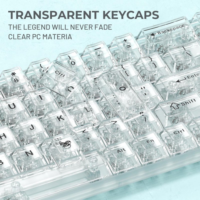 HITIME XVX Clear Keycaps, White Transparent, Crystal Ceramic, Cherry Profile for Mechanical Keyboards (124 Keys) - Image 5