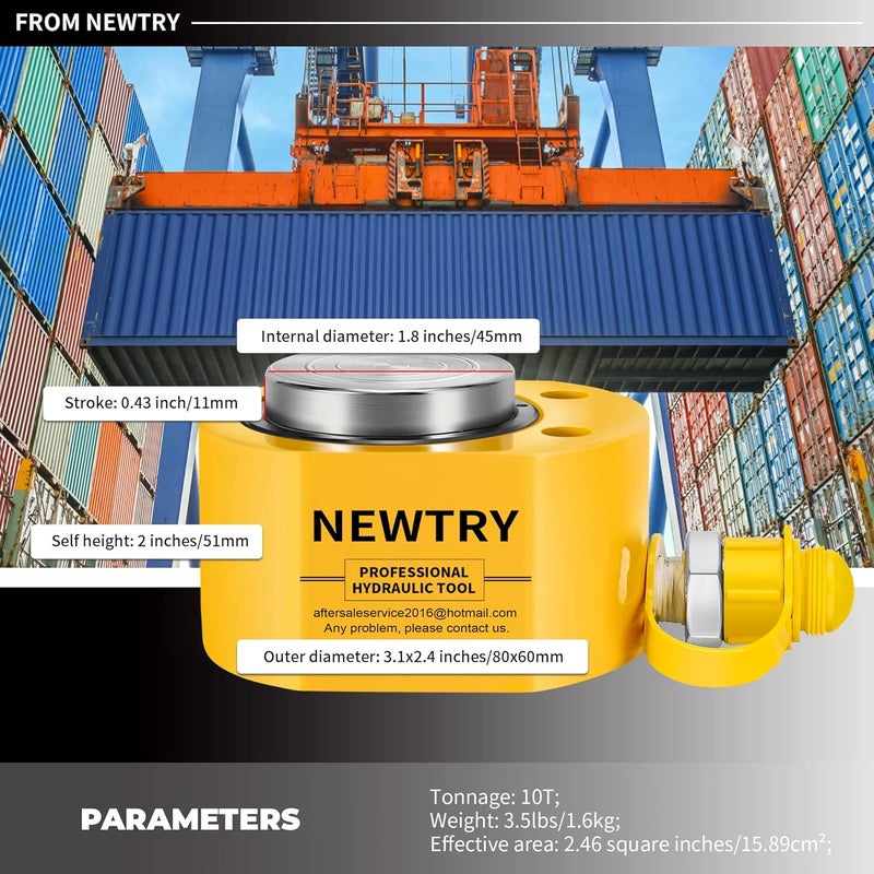 NEWTRY رافعة هيدروليكية 10 طن، محمولة، منخفضة الارتفاع، 0.43 بوصة، لبناء السفن، الجسور، البناء - Image 2