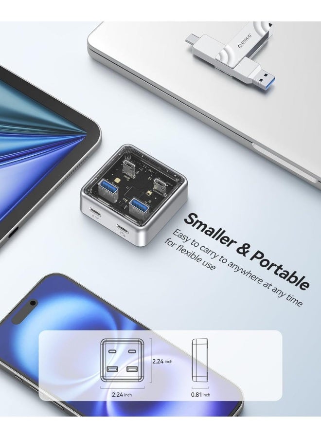 ORICO 10Gbps USB-C Hub, 4-Port Zinc Alloy USB 3.2 Splitter with 2 USB-A & 2 USB-C Ports, High-Speed Data Extender for Laptops, PCs, Desktops, and More - Image 3
