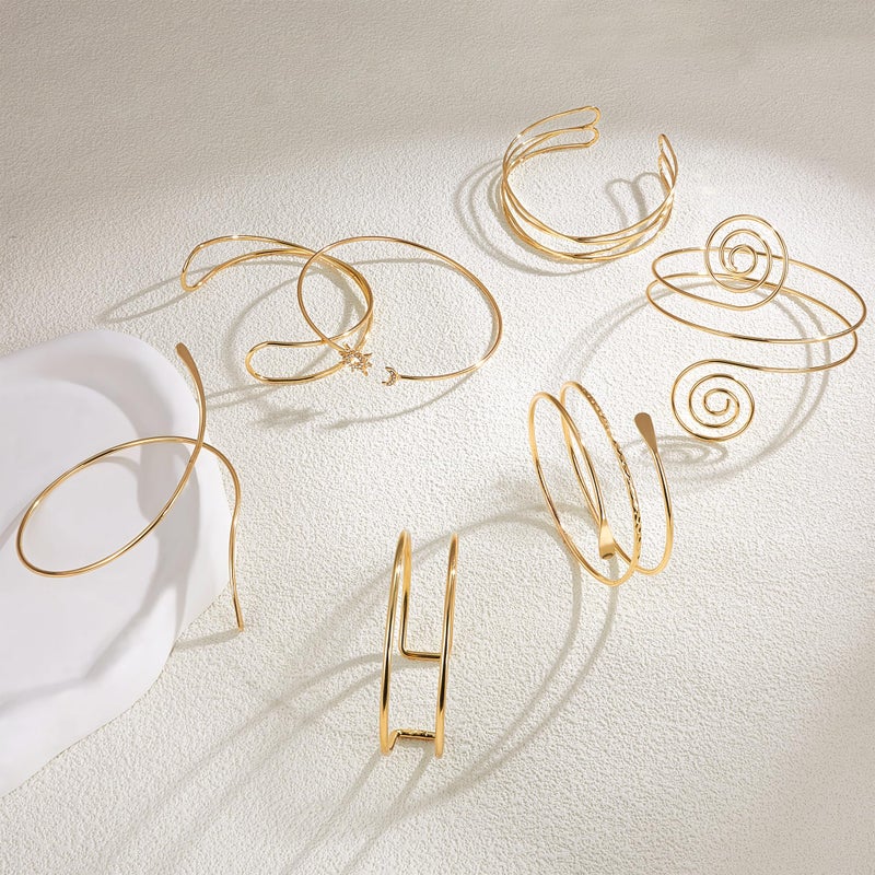 FEYIR 7 Pcs Arm Cuff Jewelry for Women Upper Arm Cuff Bangle Band Armlet Adjustable Arm Cuff Bracelet - Image 4