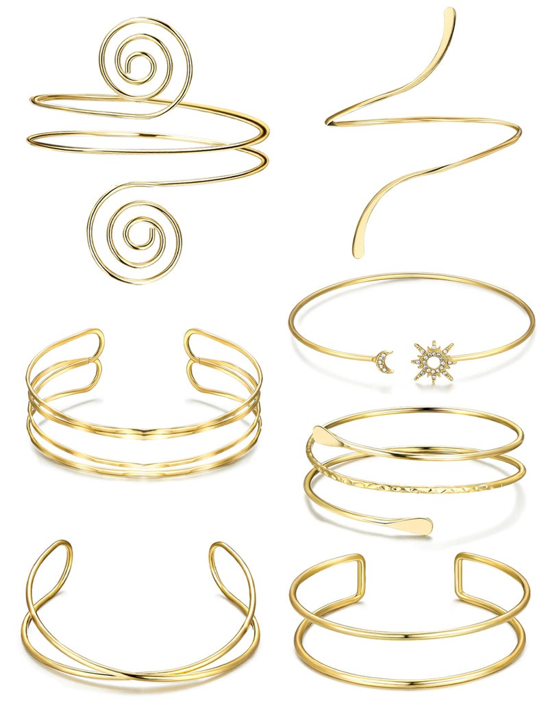 FEYIR 7 Pcs Arm Cuff Jewelry for Women Upper Arm Cuff Bangle Band Armlet Adjustable Arm Cuff Bracelet - Image 1