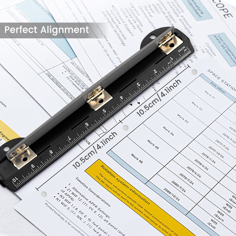 Eagle 3 Hole Punch, Portable Ring Binder 3 Hole Punch, Paper Puncher with Integrated Ruler, 5 Sheets Capacity, for Ring Binders, Office and School Supplies (Black) - Image 4