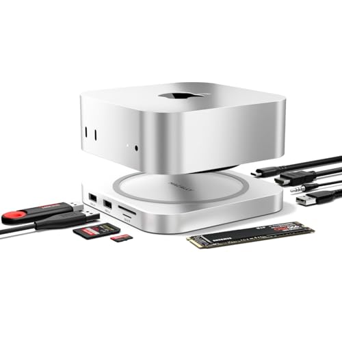 Macally Mac mini M4 Dock and Stand Mac mini M4 Hub with M2 NVMe Enclosure 4K HDMI 60hz 3 USB A10Gbps USB C Data Port SD Card Reader 35mm Audio Jack - Image 1