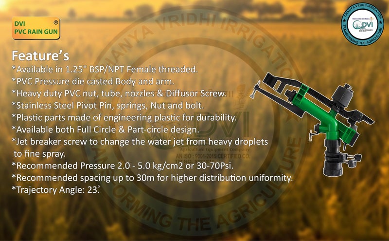 DVI 40G 1.25" Inch PVC Raingun for Irrigation, Dust Supression & Watering Sprinkler in Agriculture and Garden, Ideal Use for Bigger Crops Likes Sugarcane, Oats, Maize, Tea. (1.25" INCH PVC RAINGUN) - Image 5