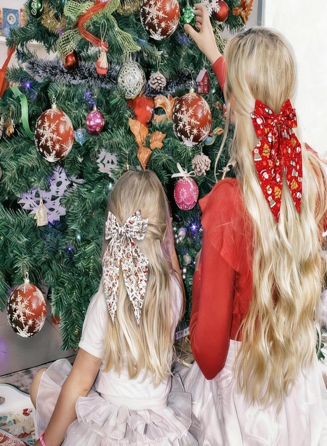 AMCAMI 4Pcs Christmas Bows Hair Clips,Bow Barrettes with Large Long Tail Ribbon,Christmas Hair Accessories Gifts Stocking Stuffers - Image 4