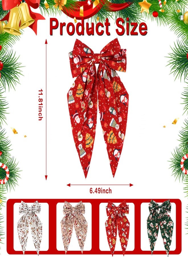 AMCAMI 4Pcs Christmas Bows Hair Clips,Bow Barrettes with Large Long Tail Ribbon,Christmas Hair Accessories Gifts Stocking Stuffers - Image 2