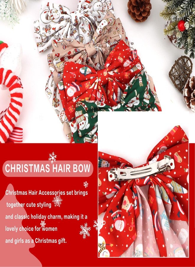 AMCAMI 4Pcs Christmas Bows Hair Clips,Bow Barrettes with Large Long Tail Ribbon,Christmas Hair Accessories Gifts Stocking Stuffers - Image 3