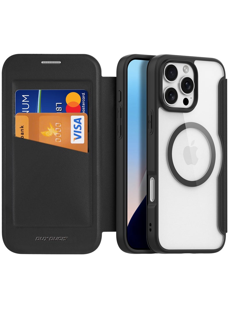 DUX DUCIS SKIN X Pro Case Anti-Yellowing Clear [Hard PC Back & Soft TPU Bumper] Magnetic Wireless Charging Flip Cover Shockproof Protective Phone Case Cover compatible with IPhone 16 Pro  (Black) - Image 1