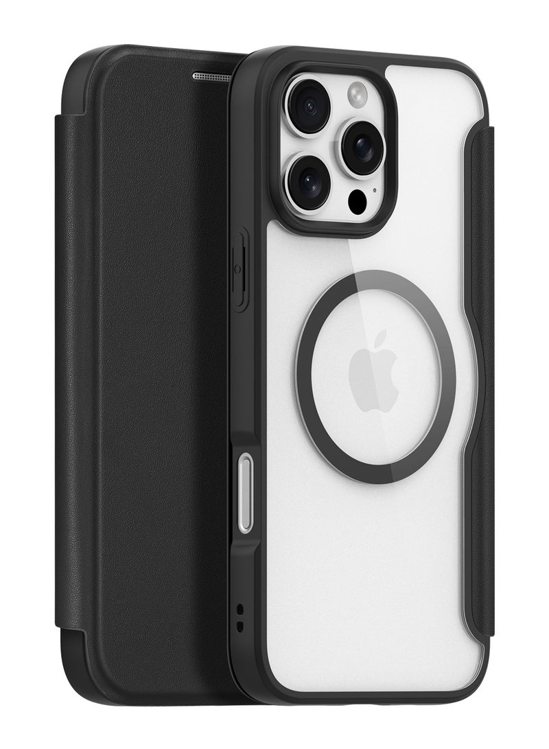 DUX DUCIS SKIN X Pro Case Anti-Yellowing Clear [Hard PC Back & Soft TPU Bumper] Magnetic Wireless Charging Flip Cover Shockproof Protective Phone Case Cover compatible with IPhone 16 Pro  (Black) - Image 2
