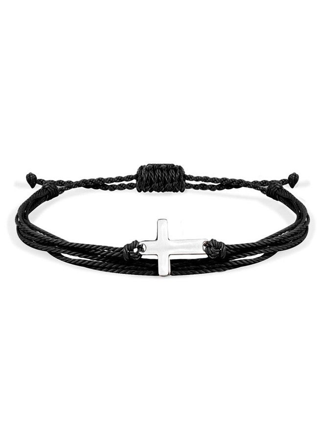SCRDPRAD Handmade Cross Sideways Braided Colorful String Adjustable Rope Bangle Friendship Couple Bracelet Faith Hope Blessed Christmas Religious Lucky Jewelry for Women Men-black - Image 1