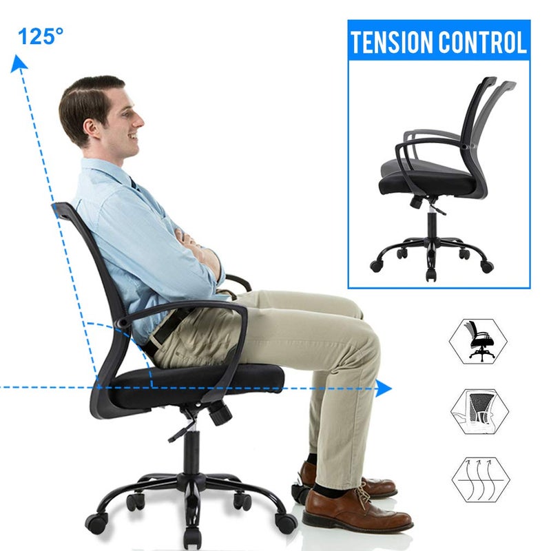 BestOffice Office Chair Ergonomic Desk Chair Mesh Computer Chair with Lumbar Support Armrest Mid Back Rolling Swivel Adjustable Task Chair for Women Adults, Black - Image 3