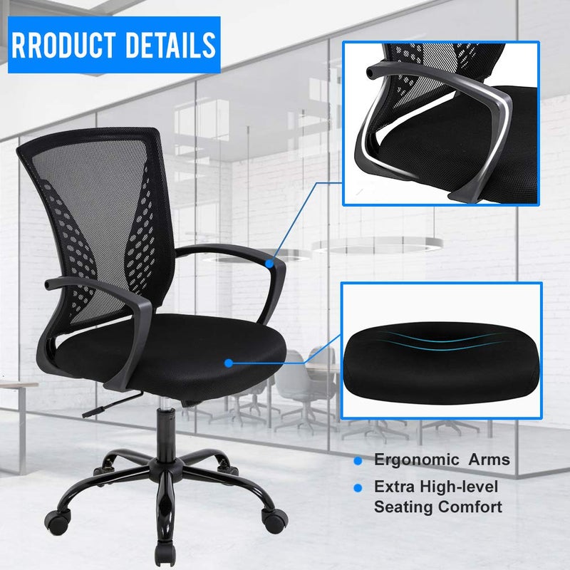 BestOffice Office Chair Ergonomic Desk Chair Mesh Computer Chair with Lumbar Support Armrest Mid Back Rolling Swivel Adjustable Task Chair for Women Adults, Black - Image 5