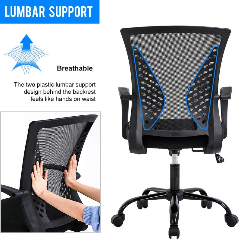 BestOffice Office Chair Ergonomic Desk Chair Mesh Computer Chair with Lumbar Support Armrest Mid Back Rolling Swivel Adjustable Task Chair for Women Adults, Black - Image 4