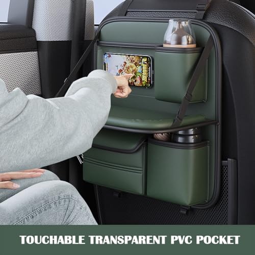 DURASIKO Car Backseat Organizer with Foldable Table Tray,Hanging Storage Bag with Touch Screen Phone Holder,Premium PU Leather Material,Compatible with Most Vehicles,Inner Car Accessories - Image 3