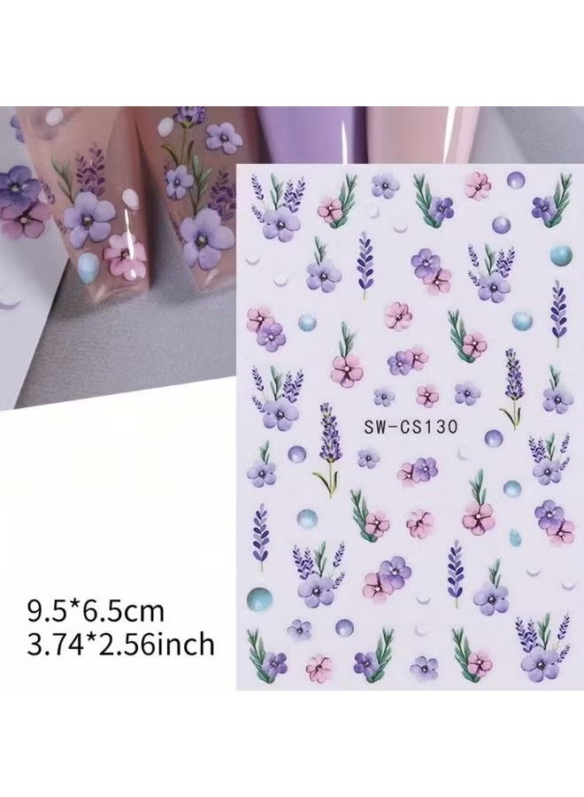 HTKCRX 2pcs Semi-Glossy 3D Butterfly & Lavender Nail Stickers | No-Glue, Easy-Apply Nail Art Decals - Image 3