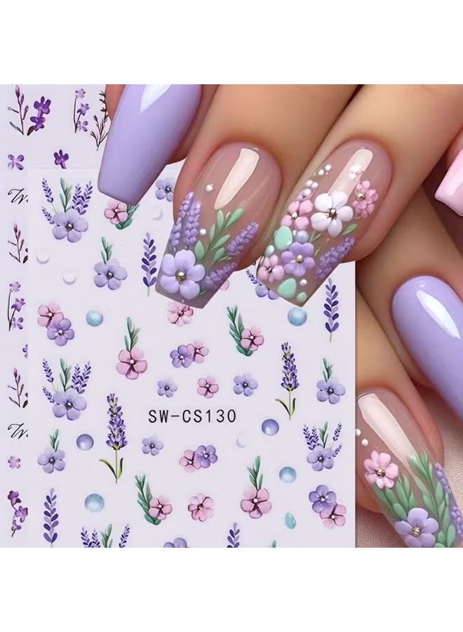 HTKCRX 2pcs Semi-Glossy 3D Butterfly & Lavender Nail Stickers | No-Glue, Easy-Apply Nail Art Decals - Image 2