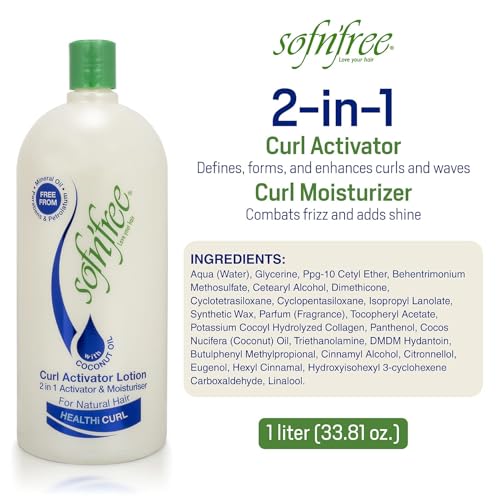 SofnFree Moisturizer Curl Activator Lotion Curl Defining Formula for Multicultural Curls Soft Waves Shine Frizz Control for Natural Textures 3381 fl oz 1 L Pack of 2 - Image 3