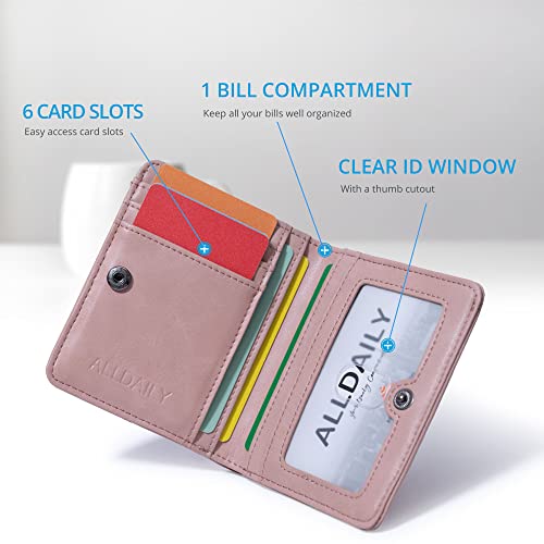 Alldaily Small RFID Wallet for Women Slim Compact Bifold Pocket Ladies Travel Mini Purse (Dark Pink) - Image 4