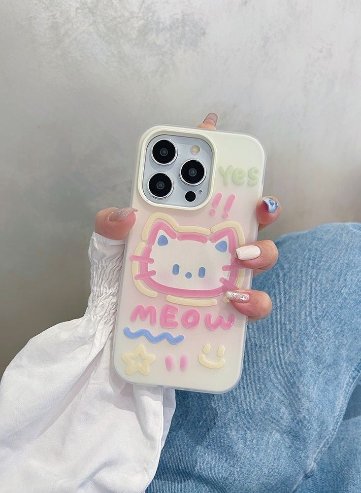 NIBEMINENT Graffiti Cat Dog Protective TPU Case Cover For IPhone 17 Air, Off White