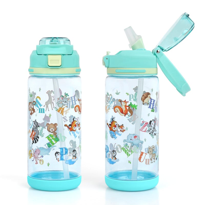 decalsweet Kids Water Bottle 20oz Durable Leak-Proof Plastic Water Cup for Kids Toddlers,With Straw Handle and Pop-Up Spout Cover,Safe for School Sports Daycare Travel & Camp - Image 1