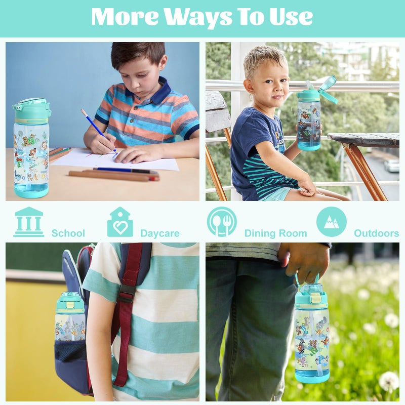 decalsweet Kids Water Bottle 20oz Durable Leak-Proof Plastic Water Cup for Kids Toddlers,With Straw Handle and Pop-Up Spout Cover,Safe for School Sports Daycare Travel & Camp - Image 2